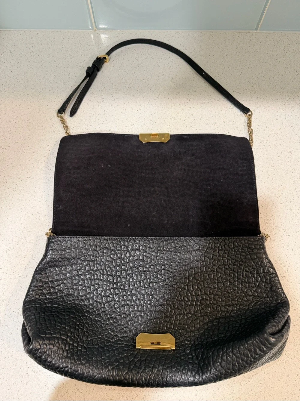 Burberry Black Grained Calf Leather Shoulder Crossbody Bag